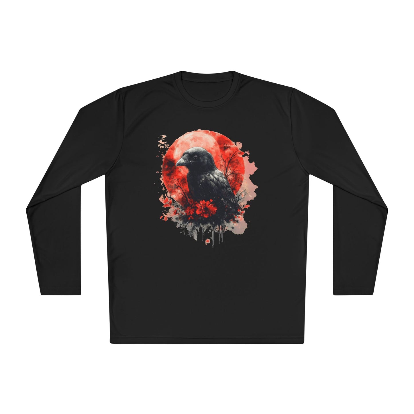 Creepy Raven with Full Moon Adult Long Sleeve Tee