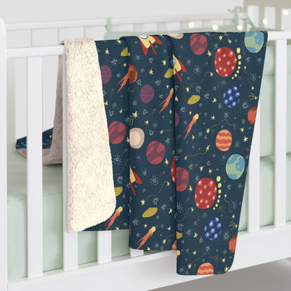 Rocket Ships in Space Sherpa Fleece Blanket