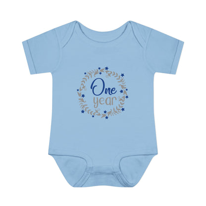 Blue Milestone Wreath Onesie-One Year