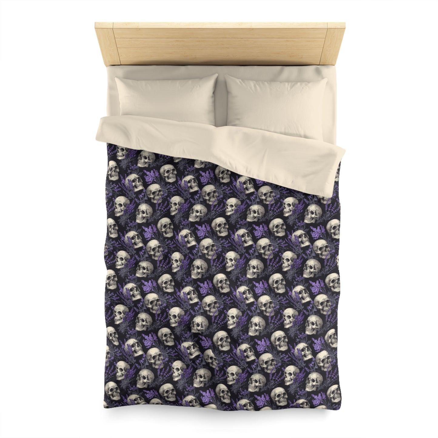Midnight Lavender Skulls Microfiber Duvet Cover
