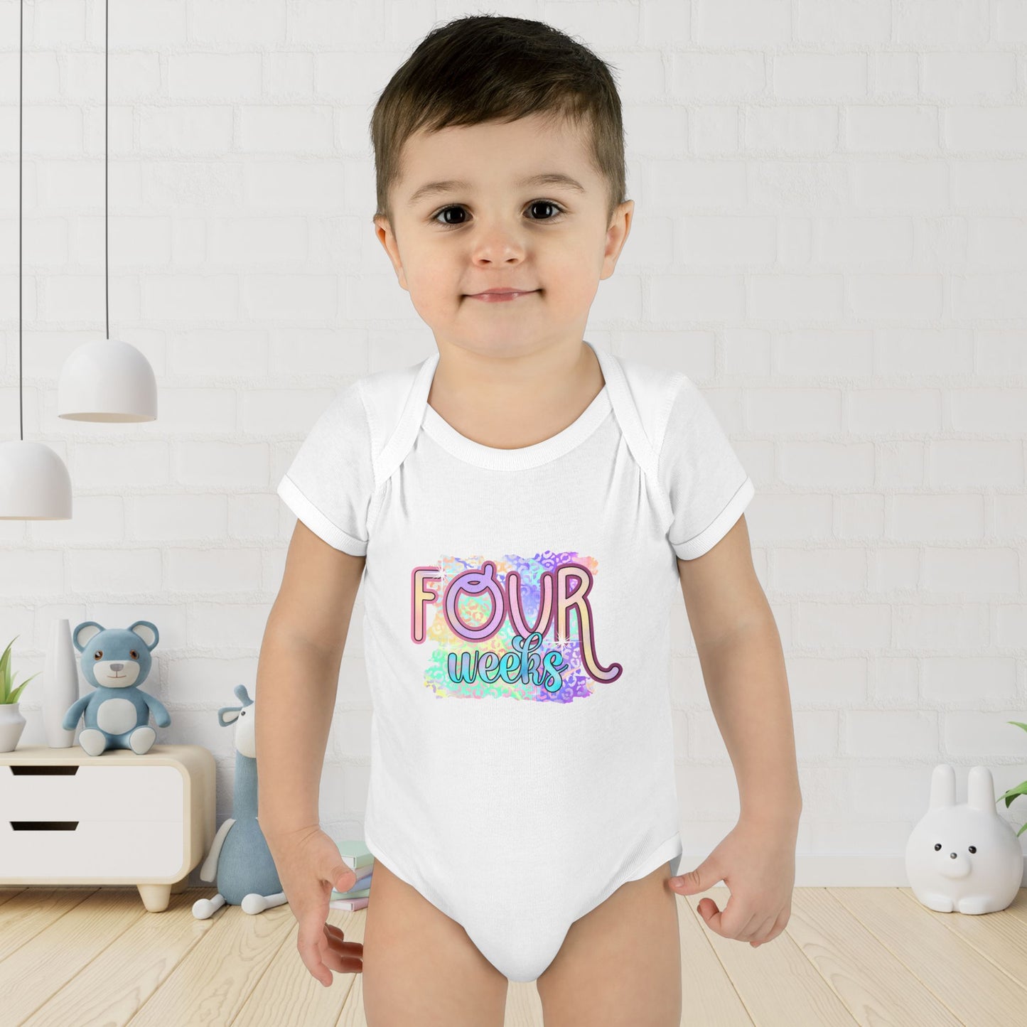 Pastel Wild One Milestone Baby Bodysuit-Four Weeks