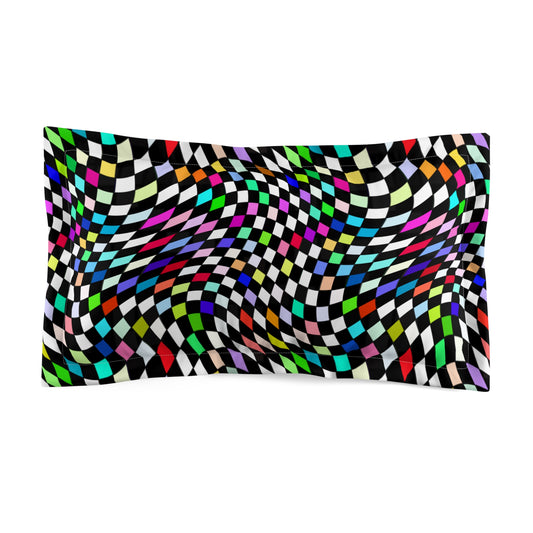 Warped Colorful Checkered Microfiber Pillow Sham