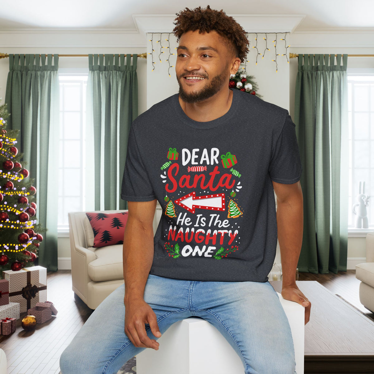 Dear Santa He Is The Naughty One Adult T-shirt