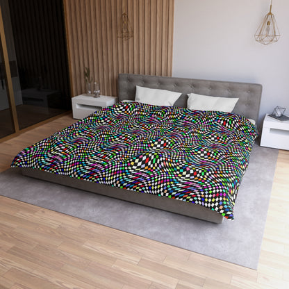 Warped Colorful Checkered Microfiber Duvet Cover