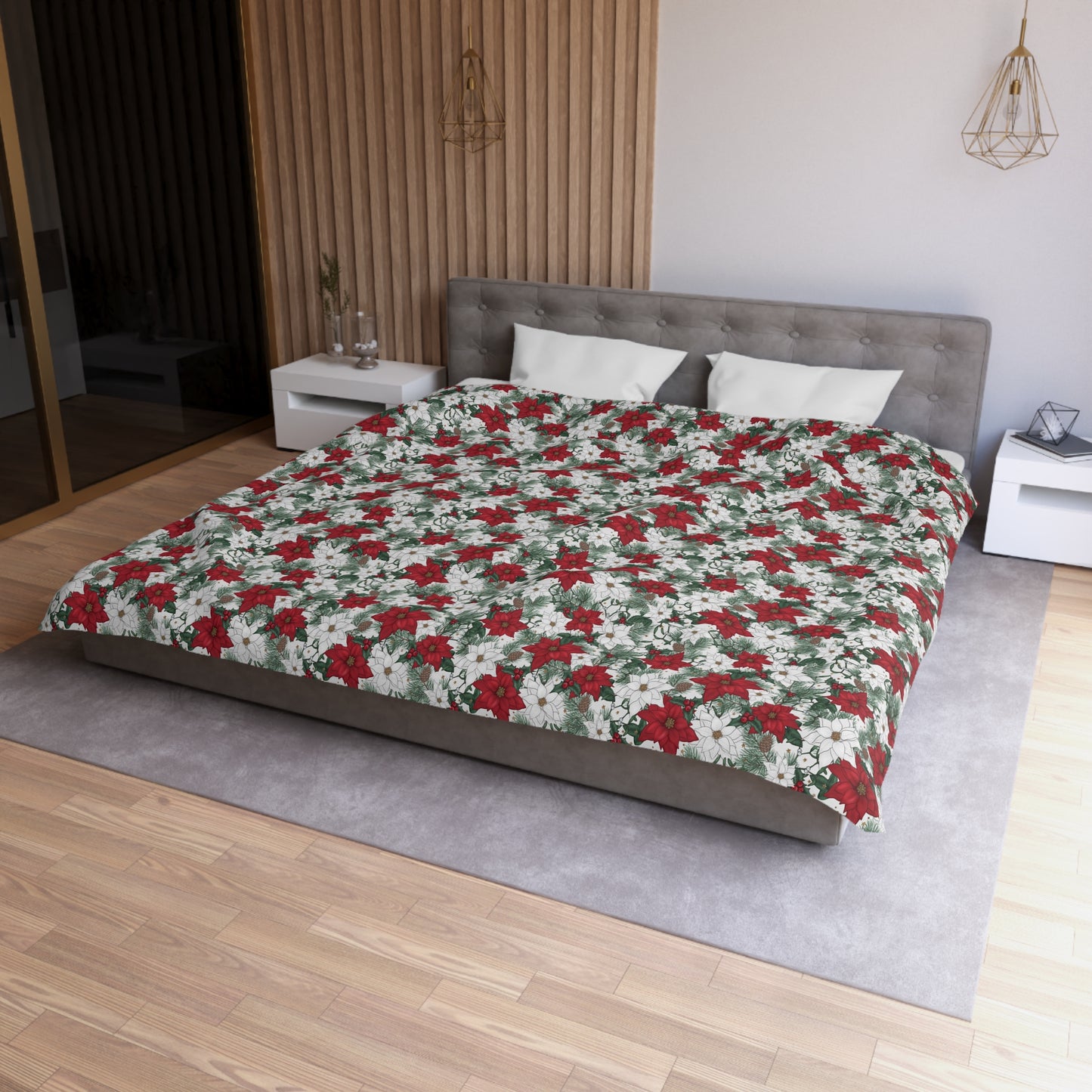 Winter Poinsettia Garden Microfiber Duvet Cover