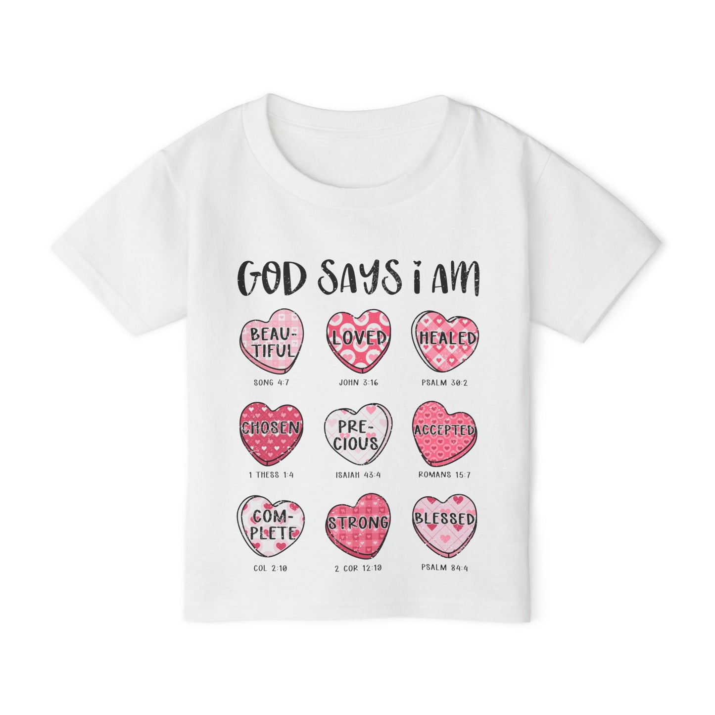 God Says I Am... (Conversation Hearts) Heavy Cotton™ Toddler T-shirt