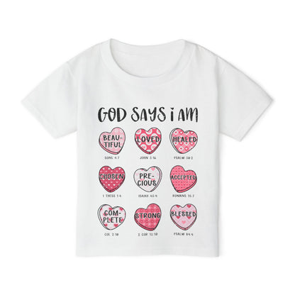 God Says I Am... (Conversation Hearts) Heavy Cotton™ Toddler T-shirt