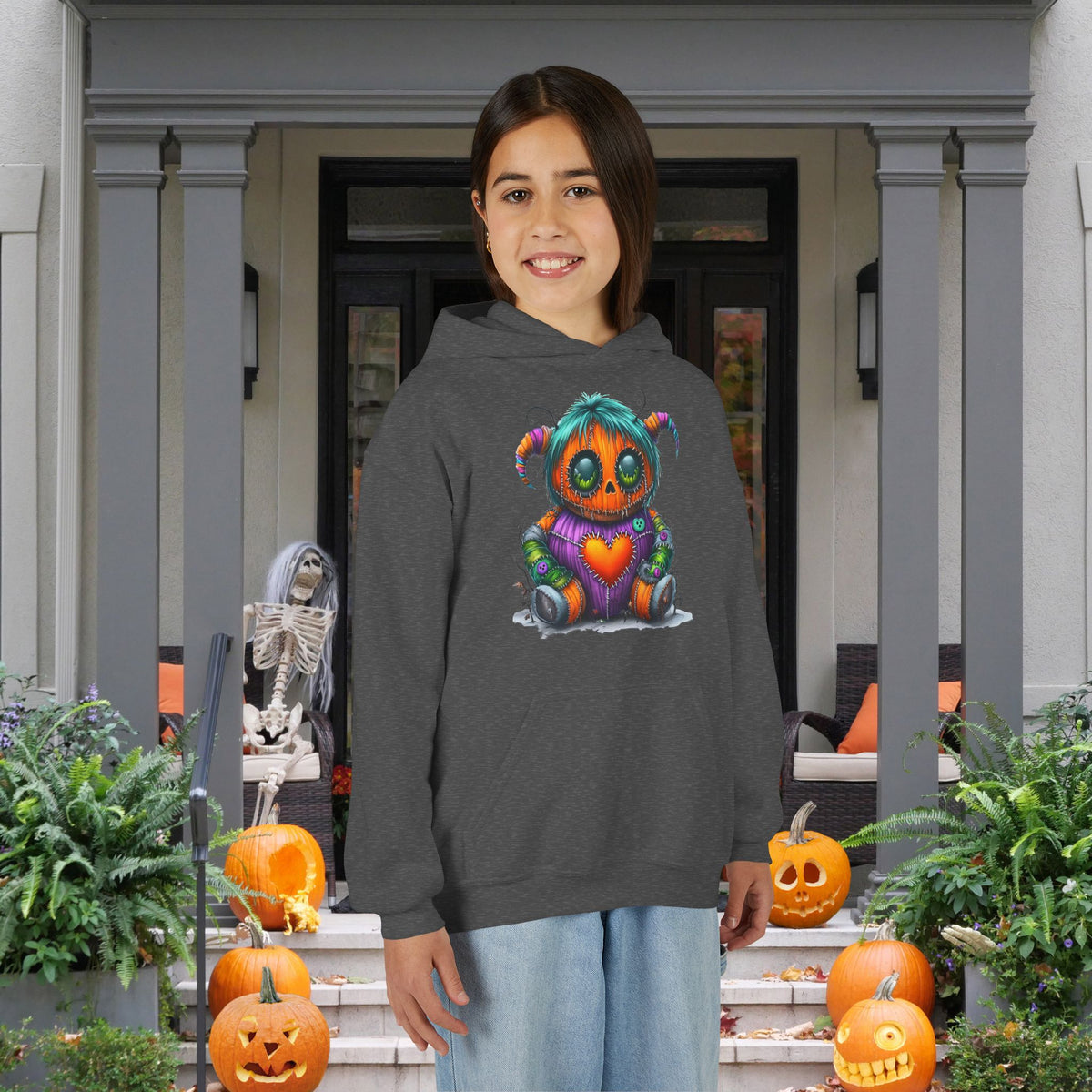 Patchwork Pumpkin Heart Youth Heavy Blend Hoodie