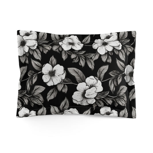 Black & White Daisies Microfiber Pillow Sham