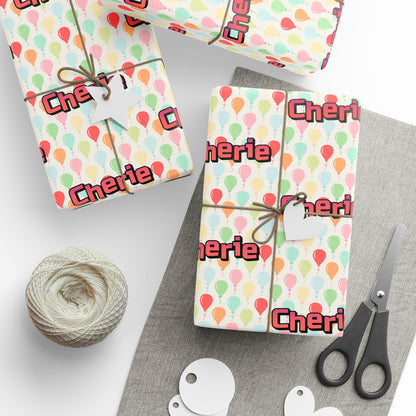 Simple Birthday Balloons Custom Name Wrapping Paper (Cherie)