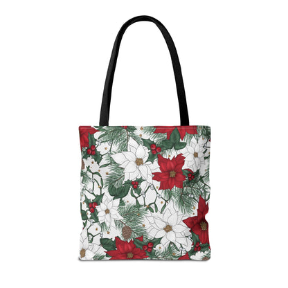 Winter Poinsettia Garden Canvas Tote Bag