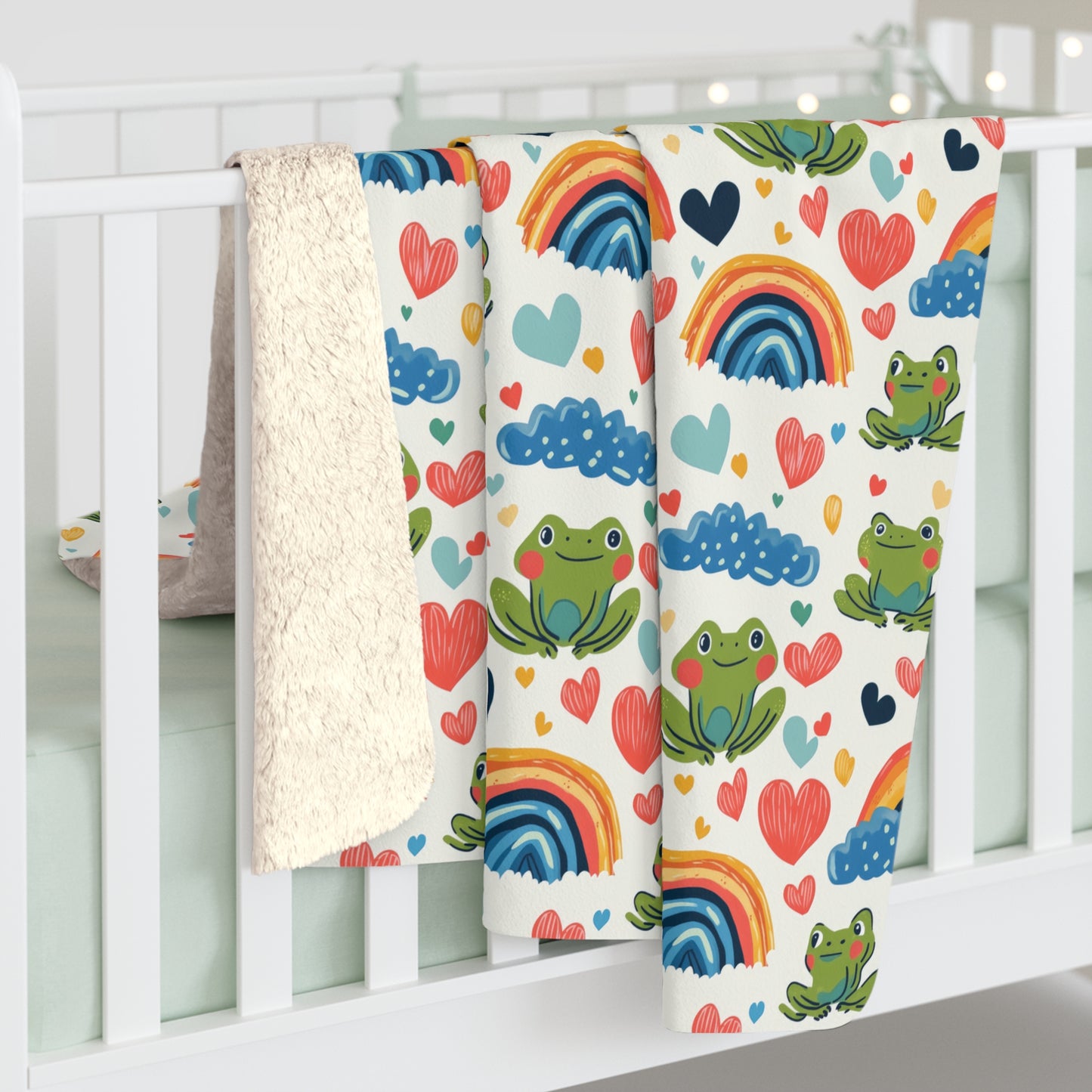 Ribbit Rainbows Sherpa Fleece Blanket