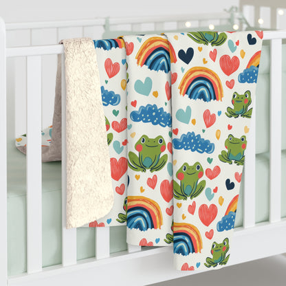 Ribbit Rainbows Sherpa Fleece Blanket