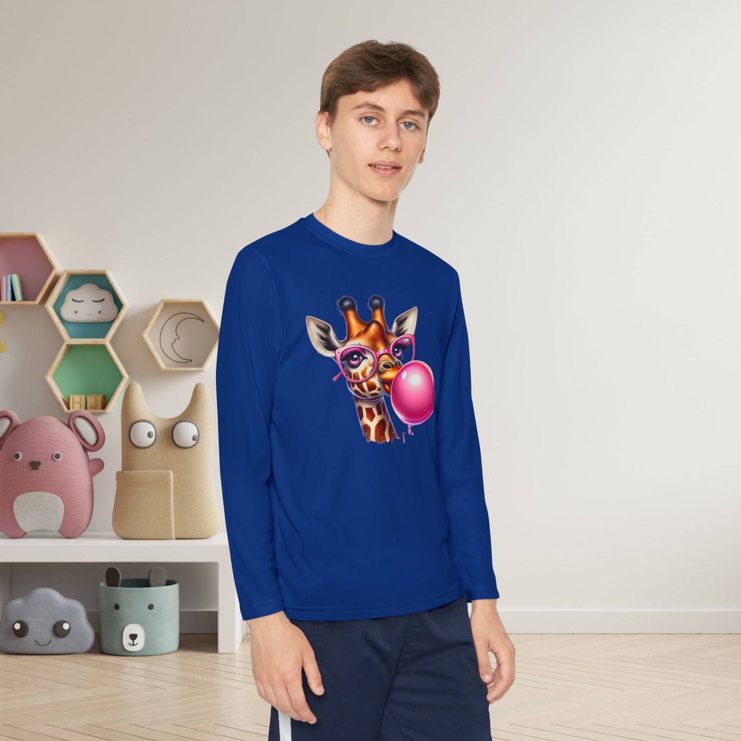 Girraffe Blowing Bubble Youth Long Sleeve Tee