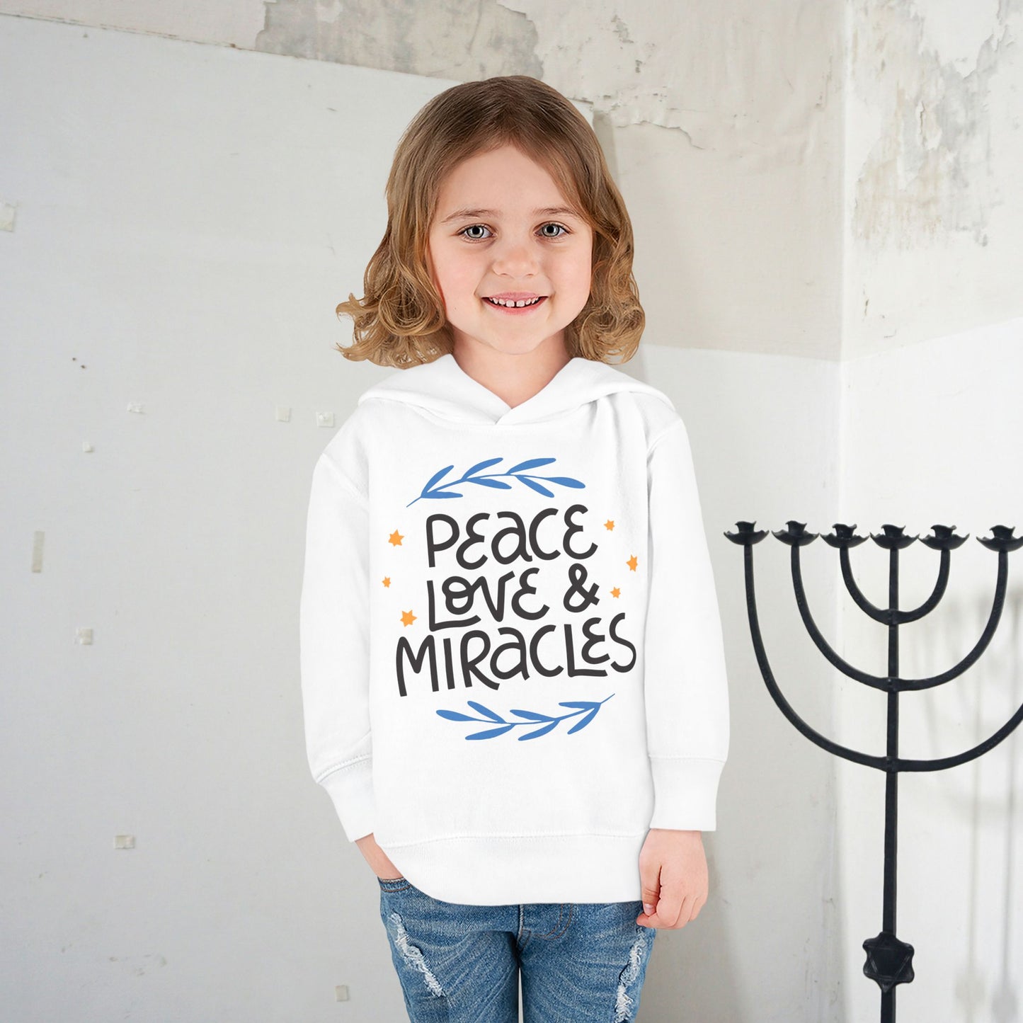 Hanukkah Peace Love & Miracles 2 Toddler Pullover Fleece Hoodie