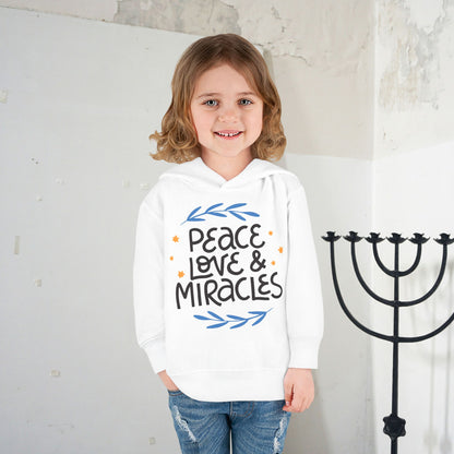 Hanukkah Peace Love & Miracles 2 Toddler Pullover Fleece Hoodie