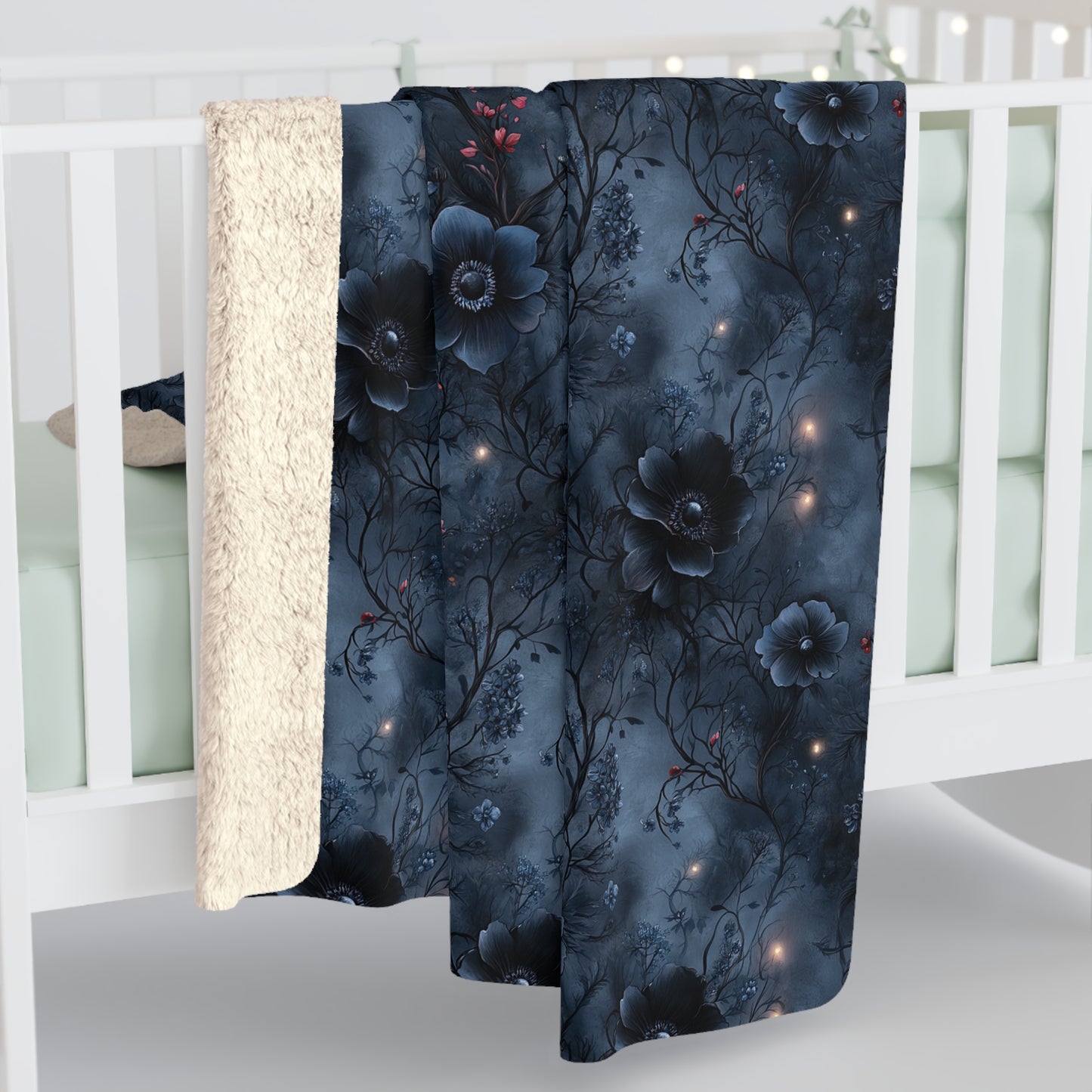 Black Roses & Vines Sherpa Fleece Blanket