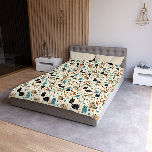 Whiskered Wonders Microfiber Duvet Cover