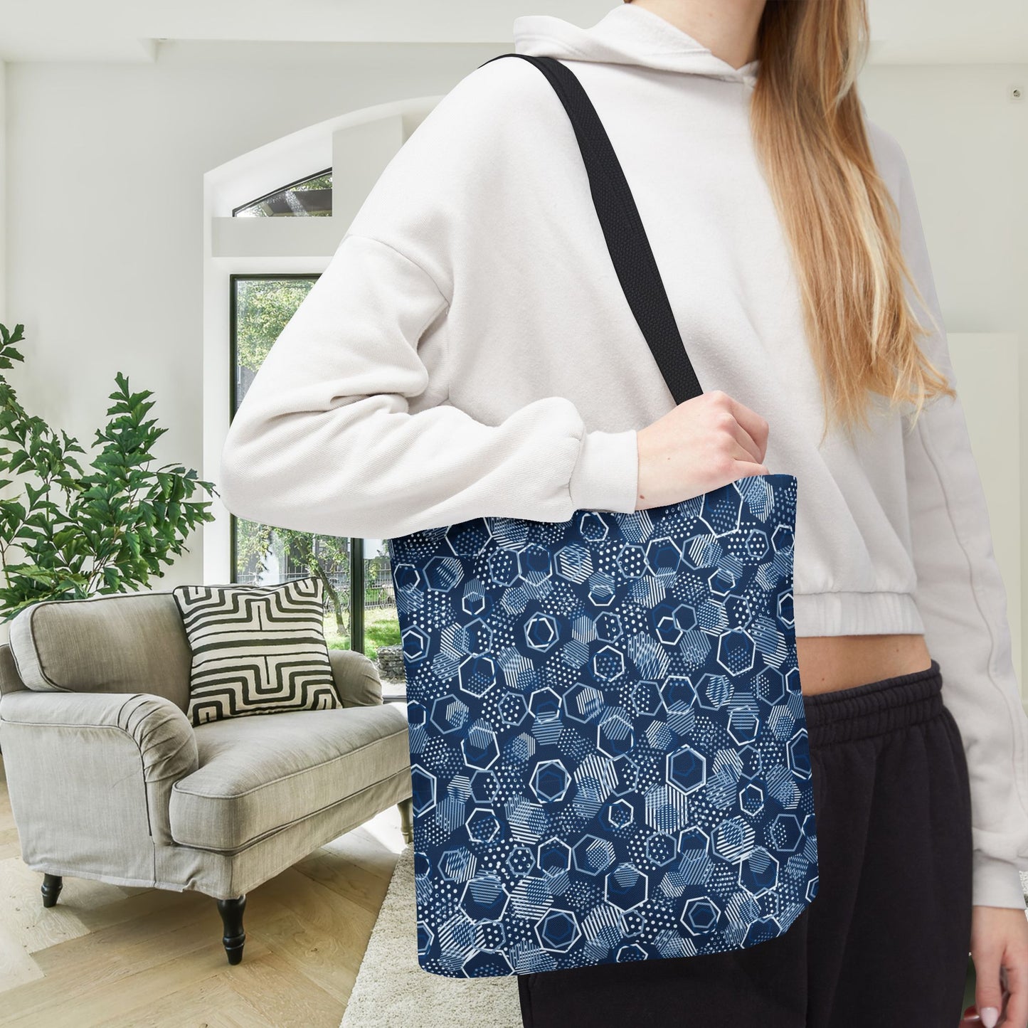 Blue Hexagons Canvas Tote Bag