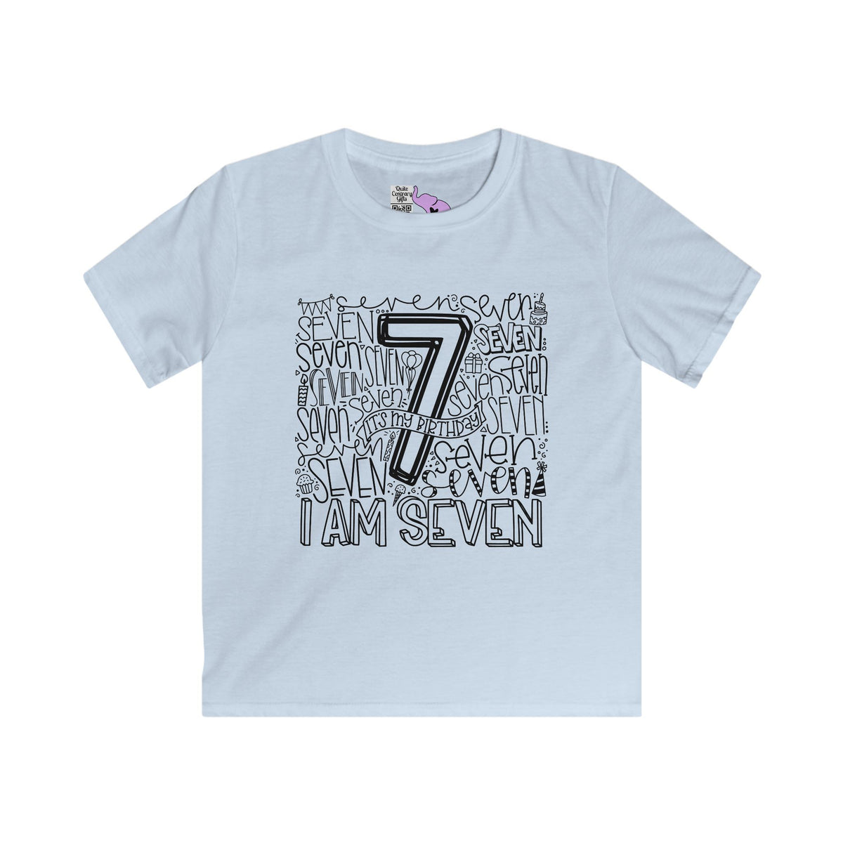 I Am Seven Typography Youth Softstyle Tee