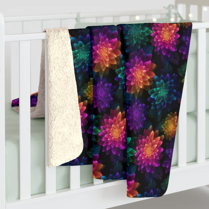 Neon Lotus Blooms Fleece Blanket