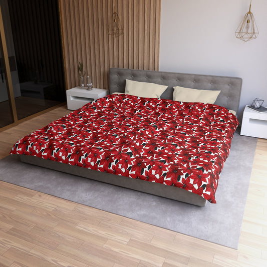 Inked Poinsettias Microfiber Duvet Cover