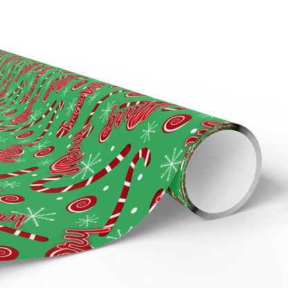 Red & Green Candy Canes Custom Name Wrapping Paper (Mary)