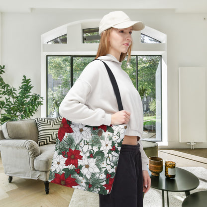 Winter Poinsettia Garden Canvas Tote Bag
