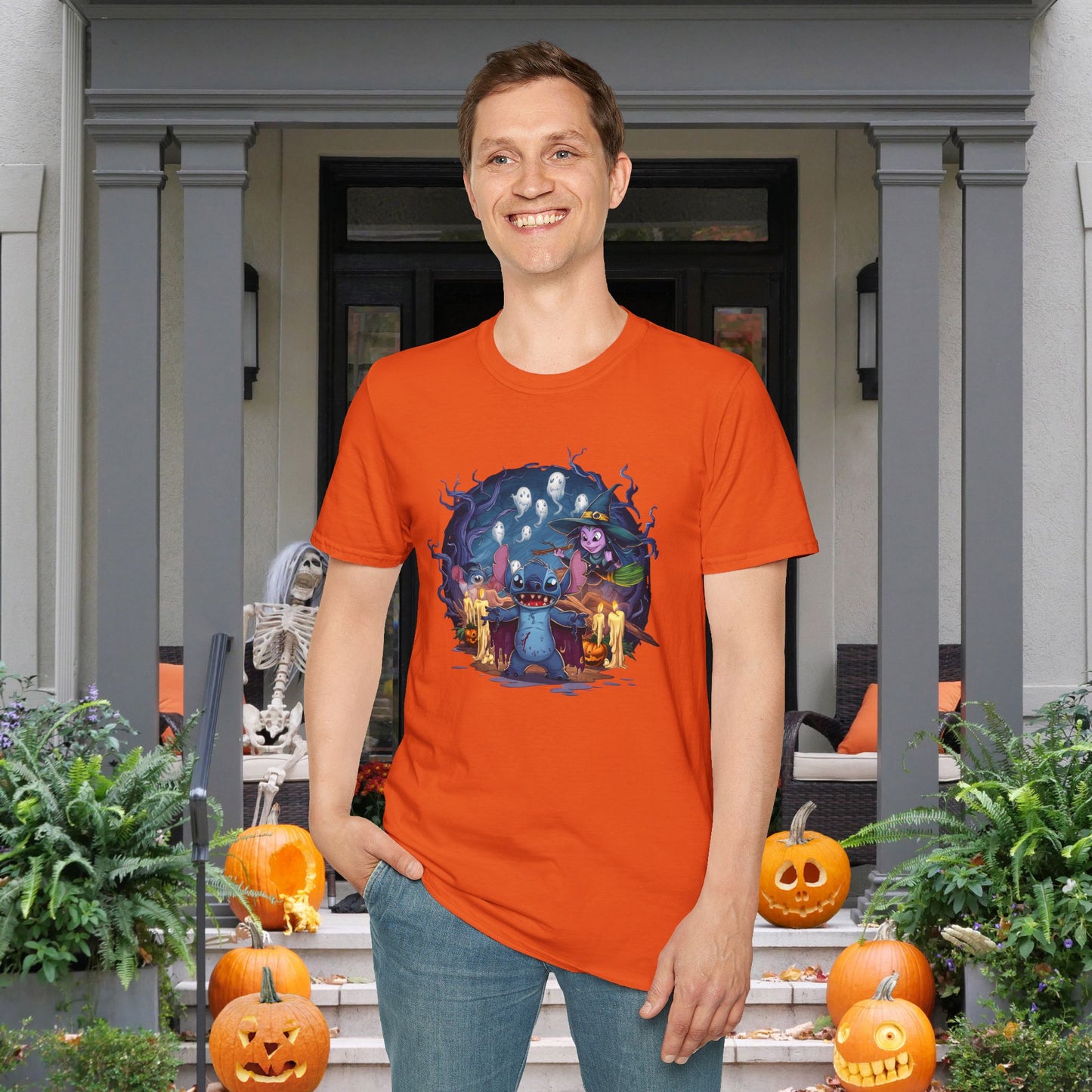 Halloween Stitch w/Ghosts and Witch Adult T-shirt