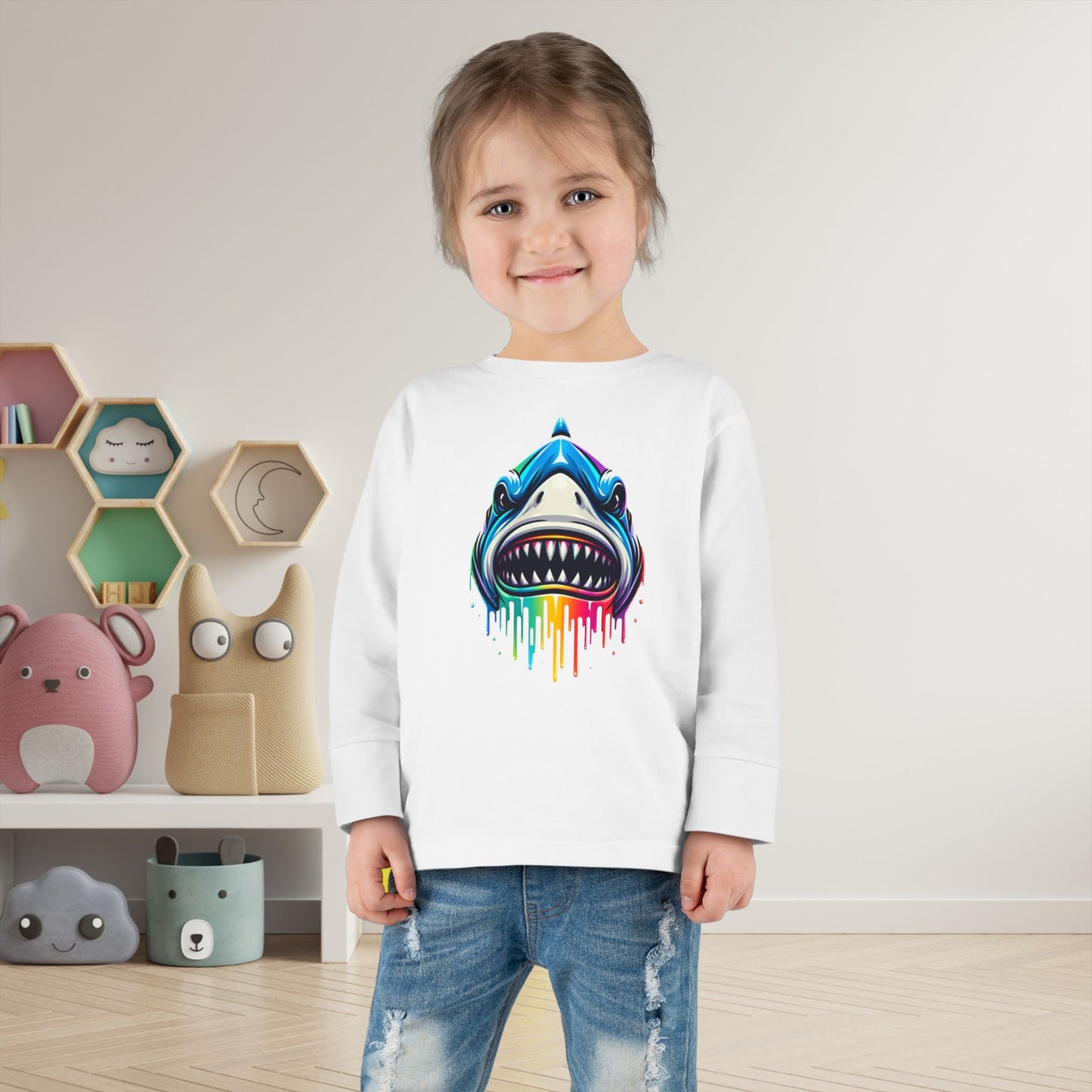 Colorful Shark Toddler Long Sleeve Tee