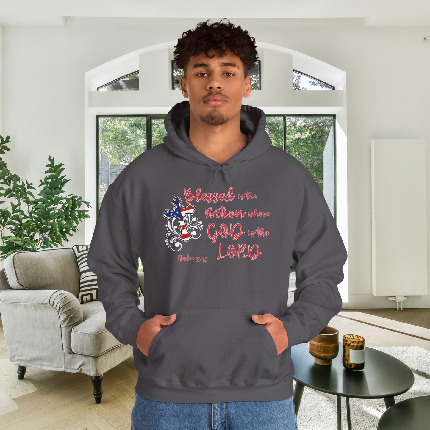 Blessed Is The Nation Whose God Is The Lord Heavy Blend™ Hooded Sweatshirt