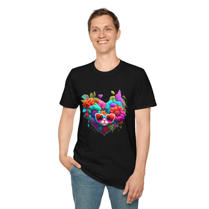 Colorful Flowers/Heart Kitten T-shirt