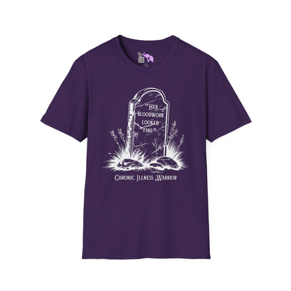 "Her Bloodwork Looked Fine" Headstone Adult T-shirt