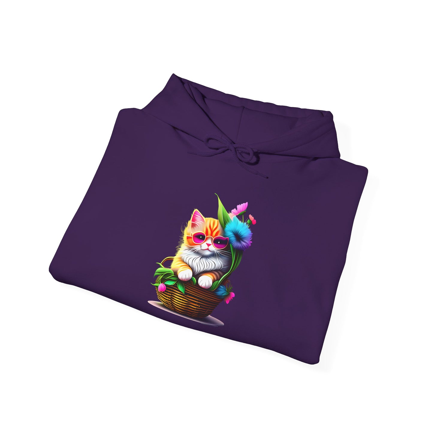 Cute Colorful Kitten in Flowers 2 Heavy Blend™ Hooded Sweatshirt