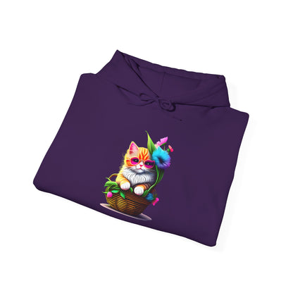 Cute Colorful Kitten in Flowers 2 Heavy Blend™ Hooded Sweatshirt