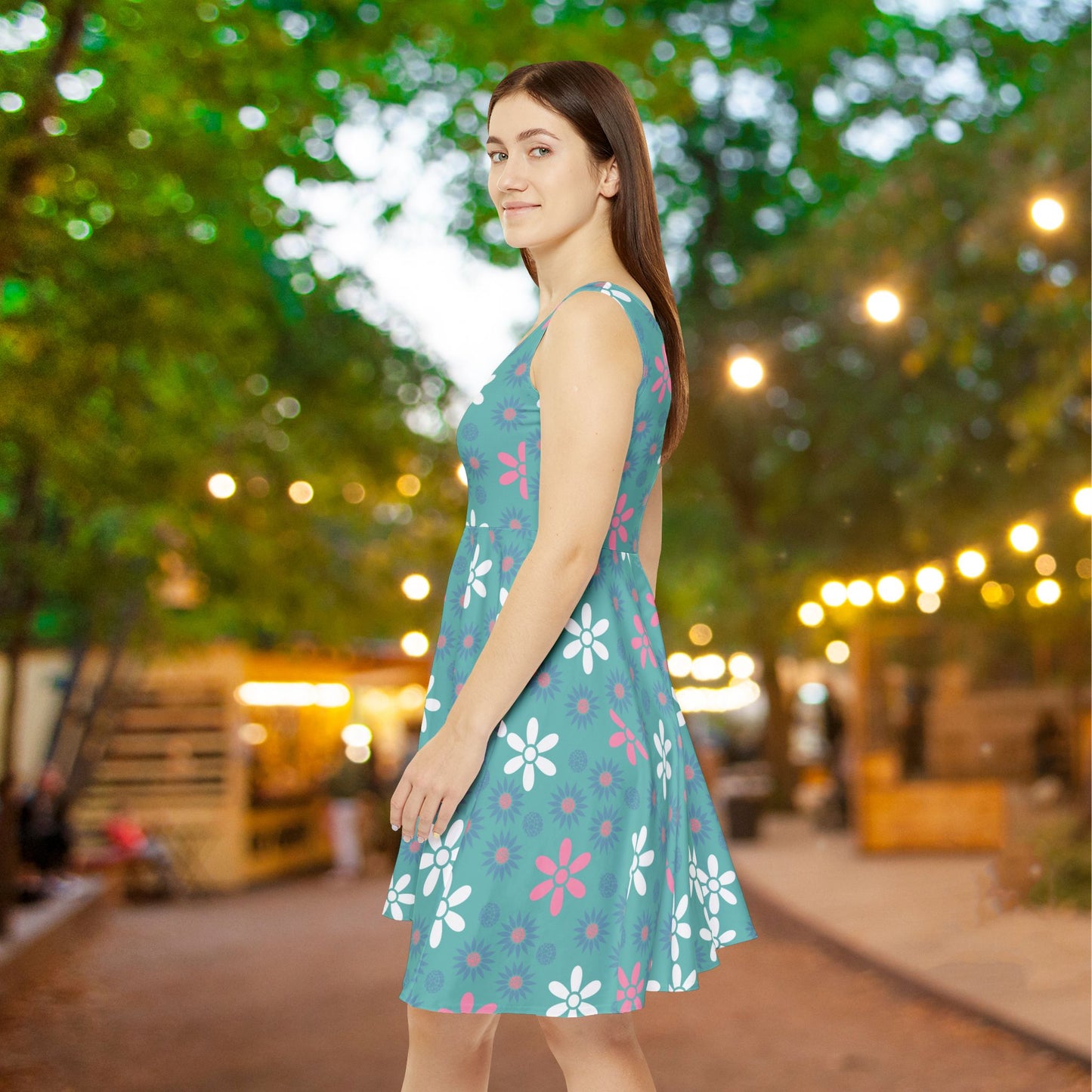 Teal Daisy Women's Skater Dress - Fun Spring Floral Dress for Every Occasion