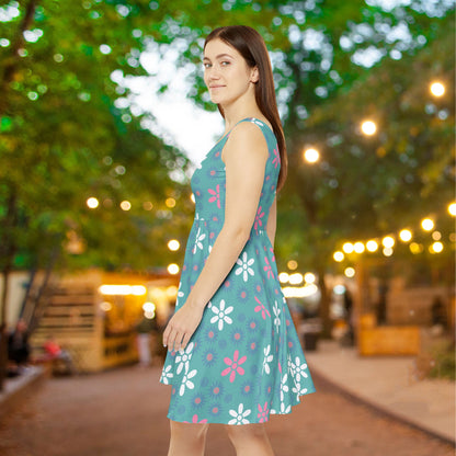Teal Daisy Women's Skater Dress - Fun Spring Floral Dress for Every Occasion