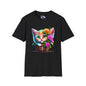 Cute Colorful Kitten in Flowers Adult T-shirt