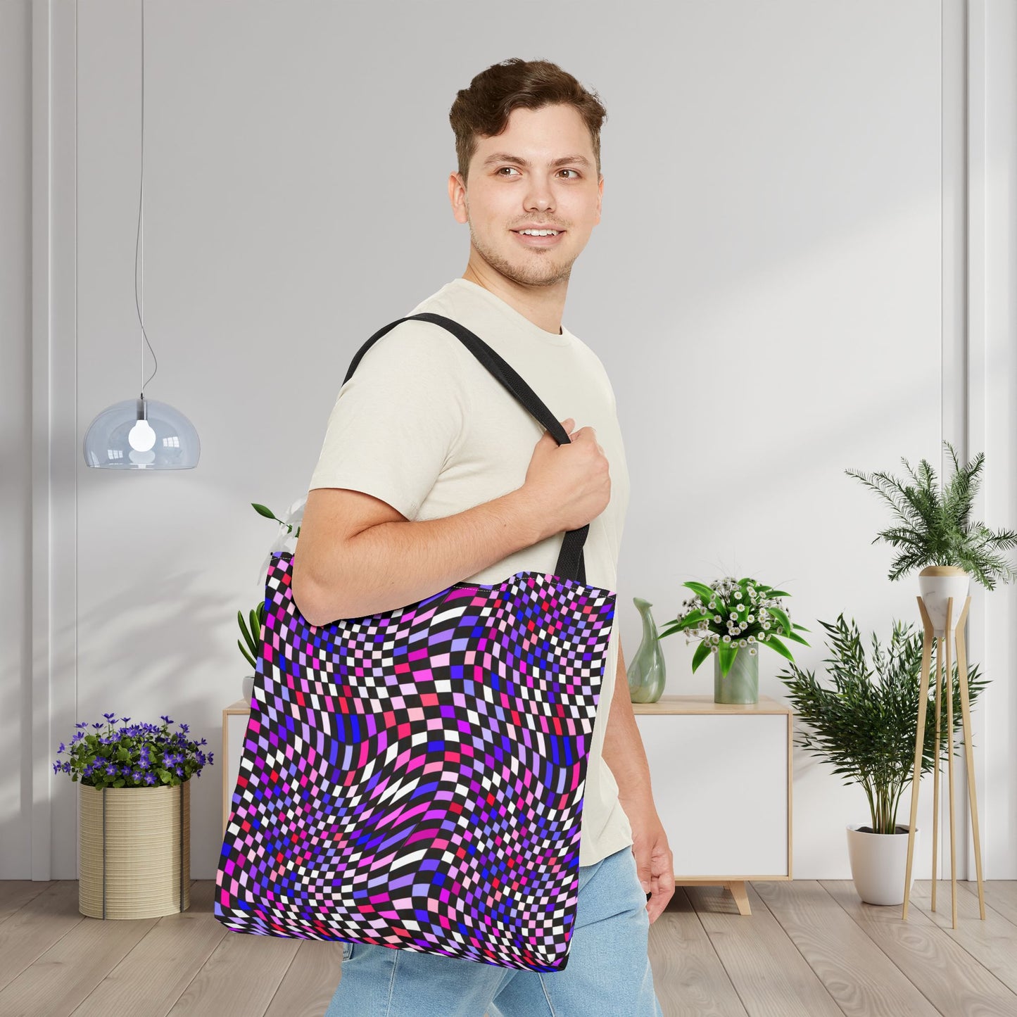 Warped Purple Checkered Canvas Tote Bag
