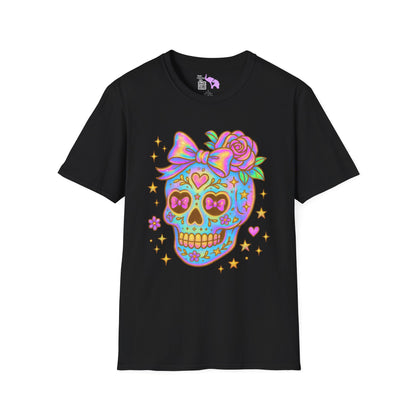 Neon Sugar Skull Adult T-shirt