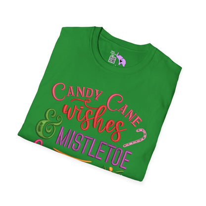 Candy Cane Wishes & Mistletoe Kisses Adult T-shirt