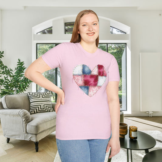 ""Patchwork Quilt Heart Adult T-shirt