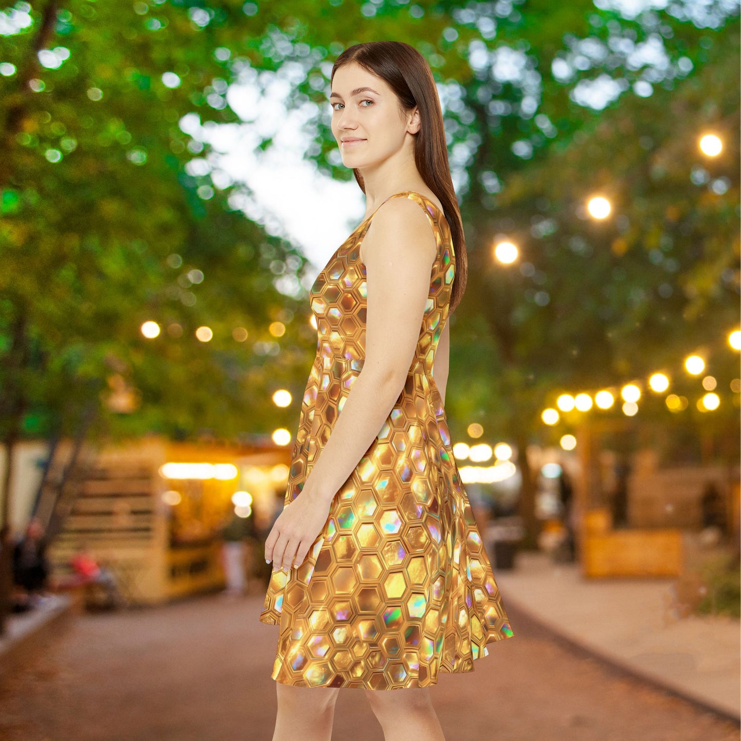 Golden Prism Grid Women's Skater Dress