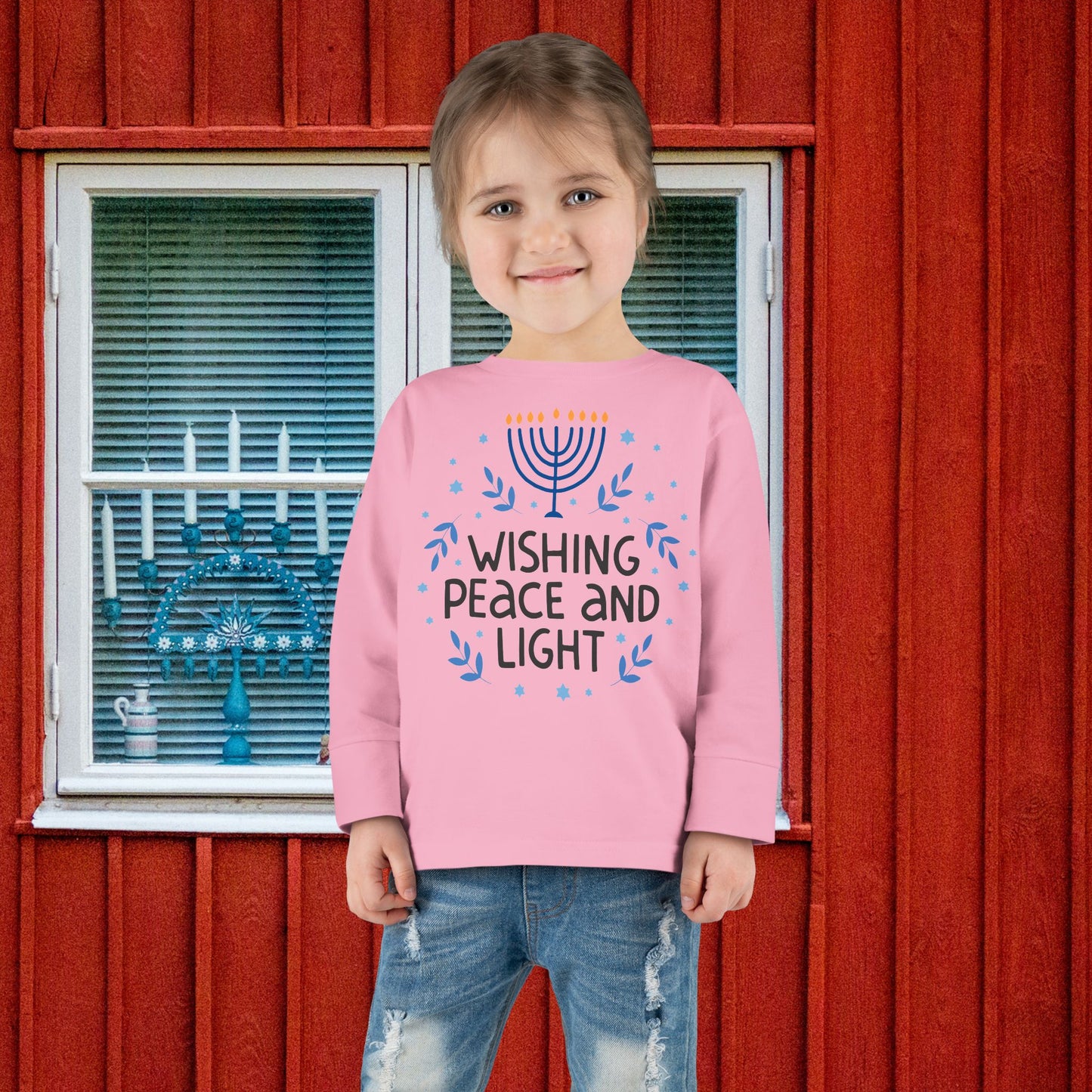 Hanukkah Wishing Peace & Light Toddler Long Sleeve Tee