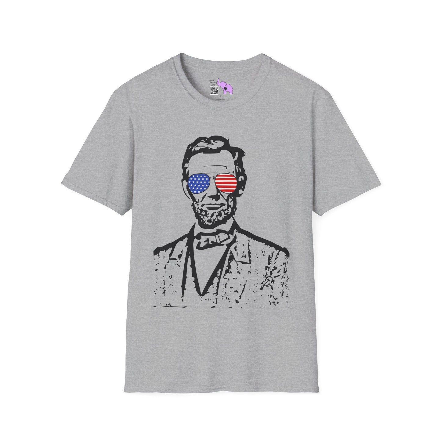 Abraham Lincoln w/Flag Sunglasses Adult T-shirt