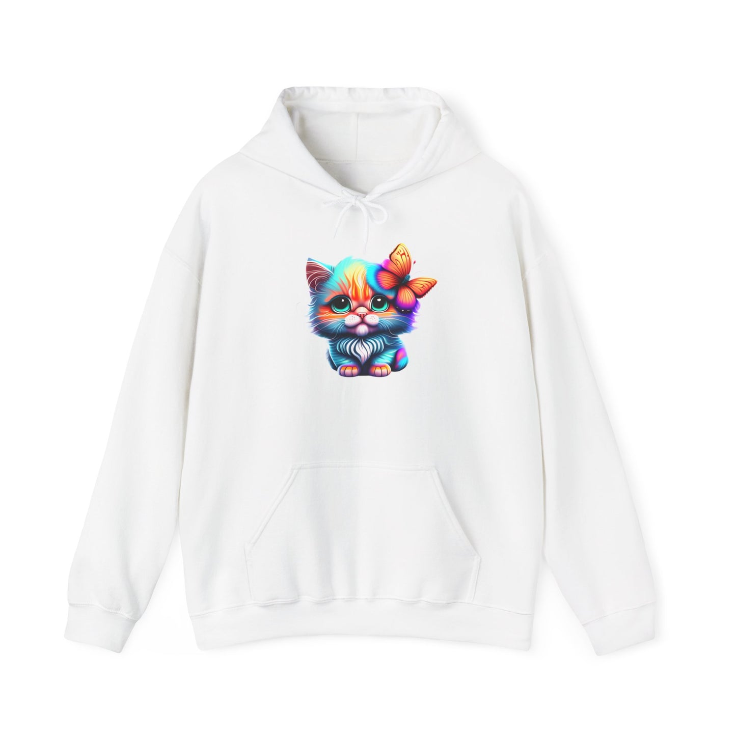 Cute Colorful Kitten w/Butterfly Heavy Blend™ Hooded Sweatshirt