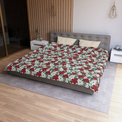 Winter Poinsettia Garden Microfiber Duvet Cover