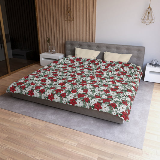 Winter Poinsettia Garden Microfiber Duvet Cover