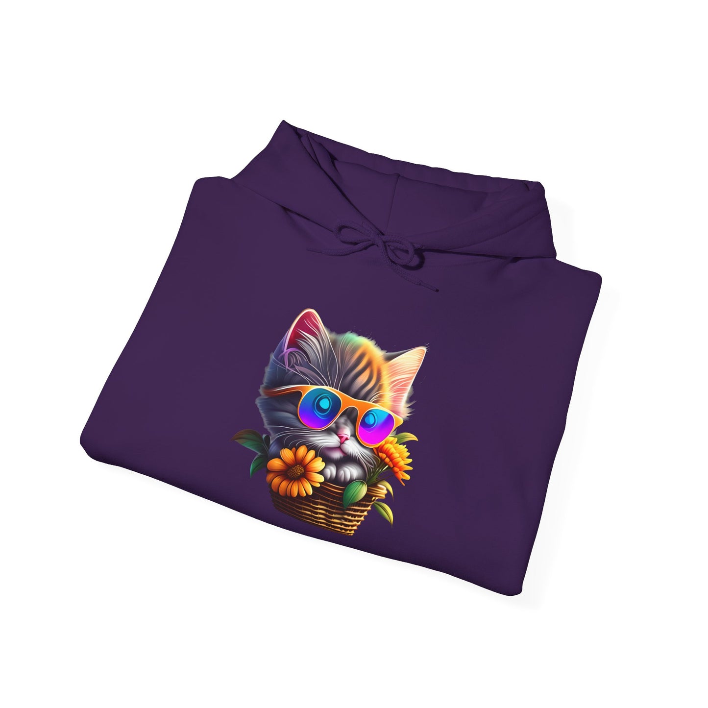 Cool Colorful Kitten in Flowers Heavy Blend™ Hooded Sweatshirt