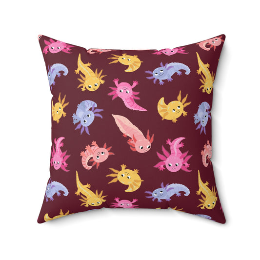 Crimson Axolotls Throw Pillow